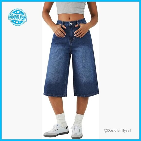 Pants - Y2K Retro Denim Bermudas Wide Leg Baggy Jean Shorts Mid High Waisted